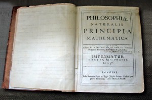 Newtons Principia Mathematica open to title page